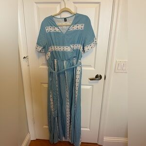 SHEIN Sky Blue and White Patterned Maxi Dress